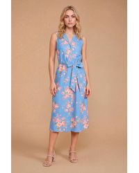 Dorothy Perkins - Petite Button Down Belted Printed Midi Dress - Lyst