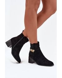 Love Lace - Ankle Boots Block Heel With Golden Strap Warm Lined Rounded Toe - Lyst