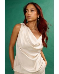 ANOTHER SUNDAY - Satin Sleeveless Cowl Cami Top In Champagne - Lyst