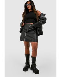 Boohoo - Plus Pu Zip Detail Mini Skirt - Lyst