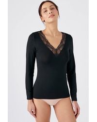 DAMART - Toasty Thermal Long Sleeve Top With A Lace Trim V-Neck - Lyst
