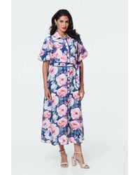 Izabel London - Floral 1/2 Puff Sleeve Tie Midi Dress - Lyst