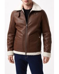 Burton - Brown Textured Leather Look Aviator Jacket - Lyst