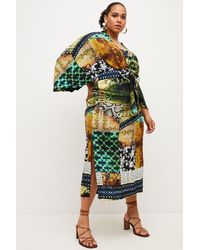 Karen Millen - Plus Size Viscose Crepe Snake Kimono Maxi Dress - Lyst