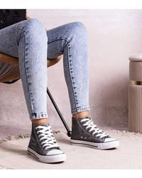 Love Lace - Shiny Mesh High Top Lace Up Sneakers With Rubber Sole - Lyst