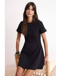 WOVCOR - Short Sleeve Tailored A Line Mini Dress W/ Seam Detail - Lyst