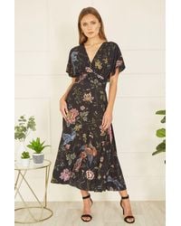 Yumi' - Viscose Bird & Floral Print Kimono Midi Dress - Lyst