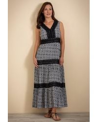 Klass - Sleeveless Lace Trim Printed Boho Maxi Dress - Lyst