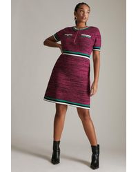 Karen Millen - Plus Size Tweed Knit Dress With Sparkle Trim - Lyst