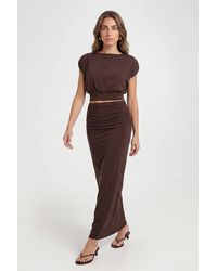 Roselle - Ruched Shoulder Crop Top & Ruched Waist Maxi Skirt Co-Ord Set - Lyst