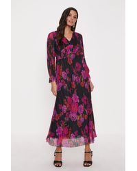 Oasis - Petite Pink Floral Plisse V-neck Midi Dress - Lyst