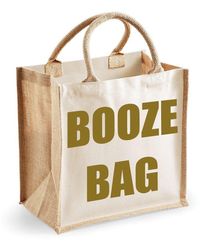 60 SECOND MAKEOVER - Medium Jute Bag Booze Bag Natural Bag Gold Text - Lyst