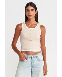 Dilvin - Cotton Ribbed Sleeveless Button Blouse - Lyst