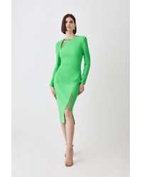Karen Millen - Tall Scuba Crepe Lace Up Detail Woven Maxi Dress - Lyst