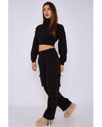 Stylewise - Cropped Zip Sweatshirt & Cargo Trouser Tracksuit Co-Ord - Lyst