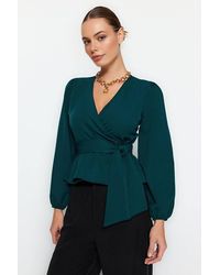 WOVCOR - Tie Front Woven Blouse W/ V-Neck Detail - Lyst