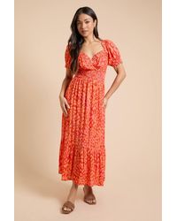 Dorothy Perkins - Petite Shirred Waist Tiered Hem Midi Dress - Lyst