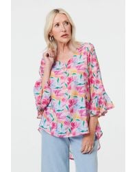 Izabel London - Floral Relaxed 3/4 Flare Sleeve Blouse - Lyst