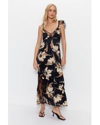 Warehouse - Lace Insert Floral Printed Bias Cut Midi Dress - Lyst