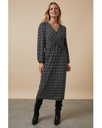 Wallis - Petite Mono Spot Twist Front Jersey Dress - Lyst