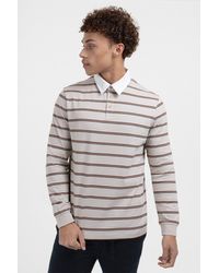 Larsson & Co - White, Rust & Navy Striped Long Sleeve Rugby Polo Shirt - Lyst