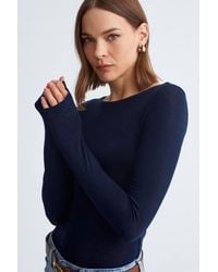 Dilvin - Ribbed Boat Neck Long-Sleeve Blouse - Lyst