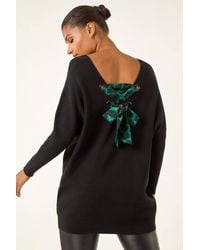 Roman - Animal Print Eyelet Back Knit Jumper - Lyst