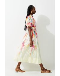 Karen Millen - Petite Ombre Floral Silk Cotton Midi Dress - Lyst