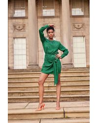 ANOTHER SUNDAY - Jacquard Wrap Front Mini Dress With Long Sleeves In Green - Lyst
