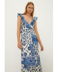 Oasis - Ruffle Strap Tie Back Printed Broderie Dress - Lyst