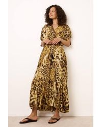 Blue Vanilla - Shirred Waist Three Quarter Sleeve Drawstring V-Neck Maxi Dress - Lyst