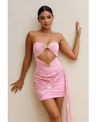 Stylewise - Bandeau Butterfly Cut-Out Lace Drape Detail Bodycon Mini Dress - Lyst