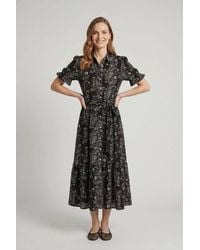 Izabel London - Floral Short Sleeve Tie Shirt Midi Dress - Lyst