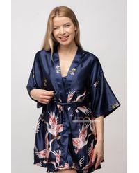 The Colourful Aura - 2 Pcs Robe Set Bride Belted Lace Kimono Satin Nightwear Drop Shoulder Nighty - Lyst