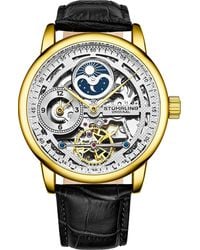 Stuhrling - Stuhrling 3917 Automatic Skeleton Watch Dual Time Subdial, Am/Pm Indicator, & Alligator-Embossed Leather Strap For - Lyst