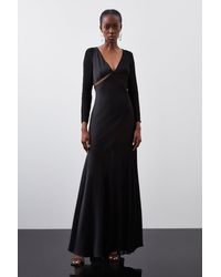 Karen Millen - Tall Ooto Sheer Panneled Long Sleeve Woven Maxi Dress - Lyst