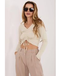 Love Lace - Office Ribbed V-Neck Long Sleeve Blouse - Lyst