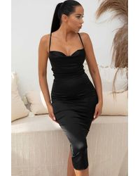 Femme Luxe - Satin Strappy Tie Detail Bodycon Midi Dress - Lyst