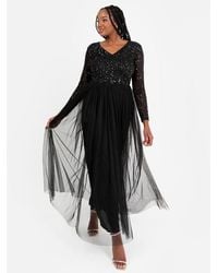 Maya Deluxe - V Neck Embellished Long Sleeve Maxi Dress - Lyst