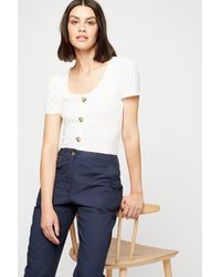 Dorothy Perkins - White Ribbed Button Through Puff Sleeve Top - Lyst