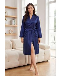 MODISHION - Shawl Collar Long Dressing Gown With Pockets - Lyst