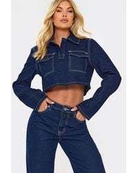 EGO - Long Sleeve Pocket Detail Denim Crop Top - Lyst