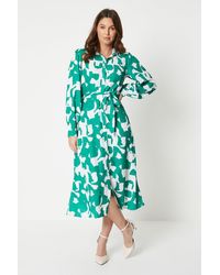 PRINCIPLES - Green Abstract Belted Shirt Dress - Lyst