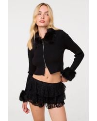 Pink Vanilla - Fur Trim Zip Through Cardigan - Lyst