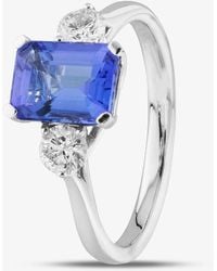 T.H.Baker - 18Ct 1.77Ct Emerald Cut Tanzanite & 0.37Ct Brilliant Cut Diamond Three Stone Ring R63929W-Tz - Lyst