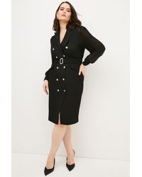 Karen Millen - Plus Size Structured Crepe Sheer Sleeve Midi Dress - Lyst