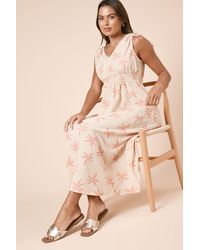 Dorothy Perkins - Palm Tie Shoulder Shirred Waist Jersey Midi Dress - Lyst