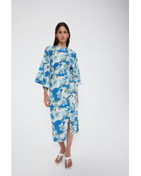 Warehouse - Kimono Sleeve Dress In 70s Swirl Print - Lyst