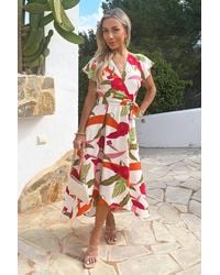 AX Paris - Multi Floral Print Wrap Top Belted Midi Dress - Lyst