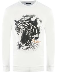 Class Roberto Cavalli - Tiger Silhouette Logo White Sweatshirt - Lyst